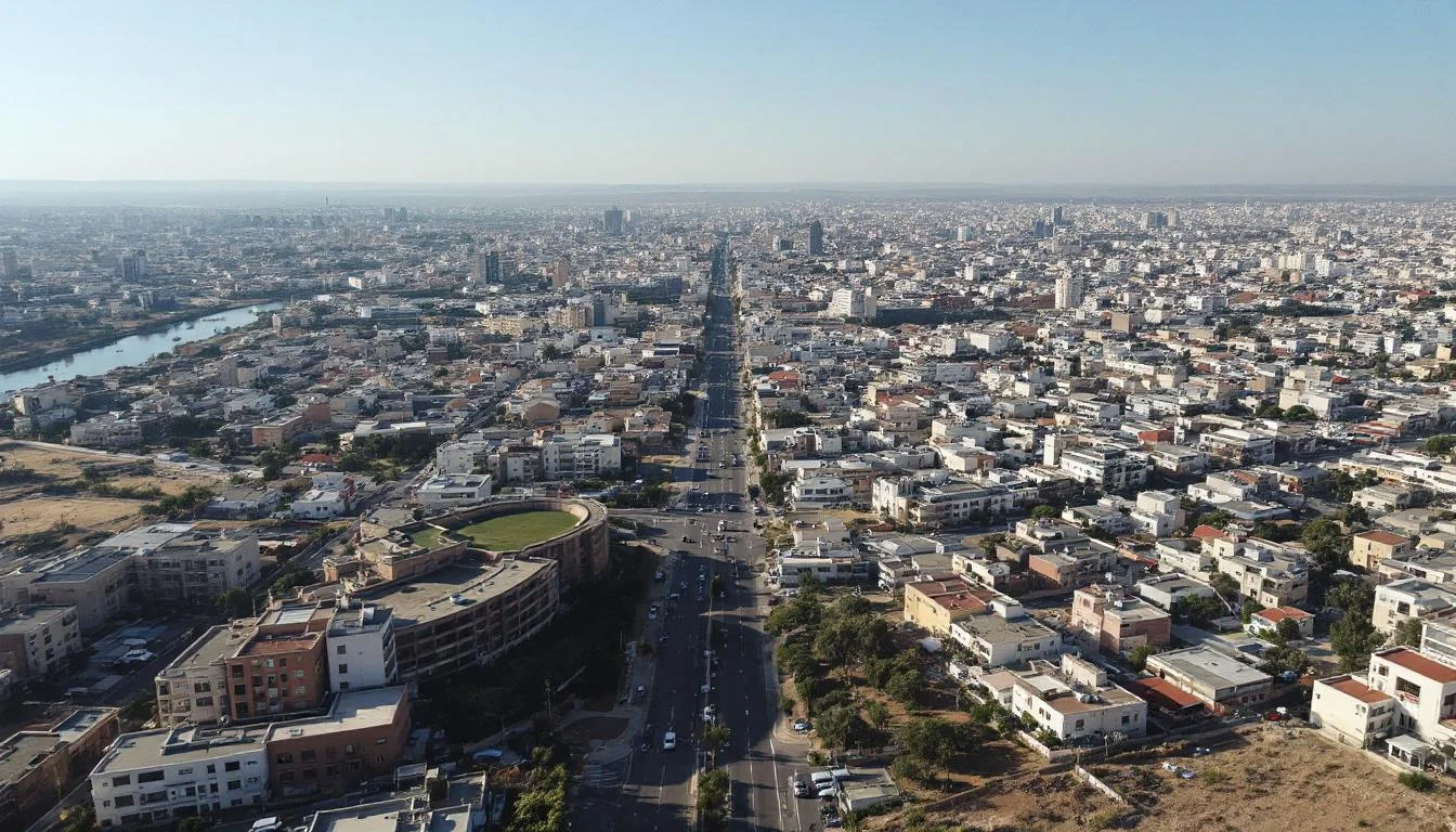 תמונה אווירית של העיר לוד מ-רחפן מקצועי, המציגה שכונות וחלקי עיר