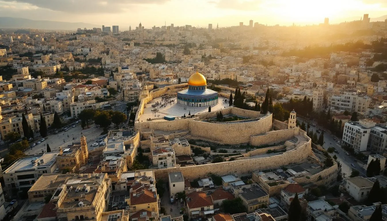 תצפית אווירית על העיר העתיקה בירושלים ושכונותיה, צילום רחפן